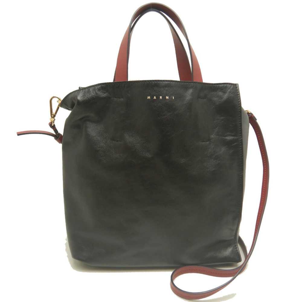 MARNI MUSEO Soft Small Tote Bag SHMP0018U1 Calfskin Black Gray Women's 254220